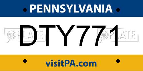 DTY771 Pennsylvania License Plate