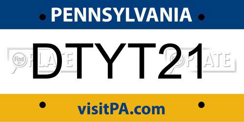 DTYT21 Pennsylvania License Plate