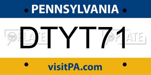 DTYT71 Pennsylvania License Plate