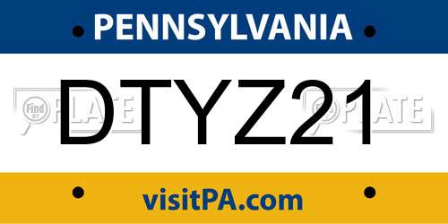 DTYZ21 Pennsylvania License Plate
