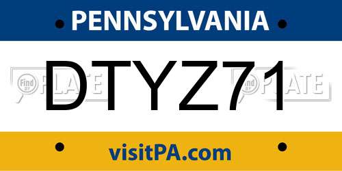 DTYZ71 Pennsylvania License Plate