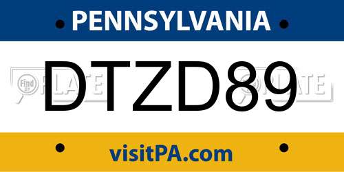 DTZD89 Pennsylvania License Plate