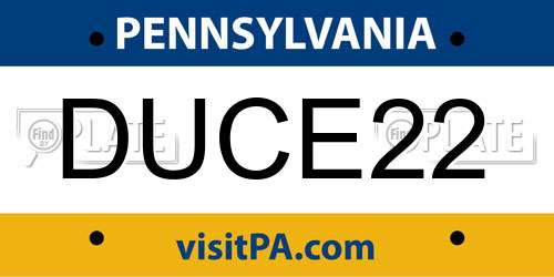 DUCE22 Pennsylvania License Plate