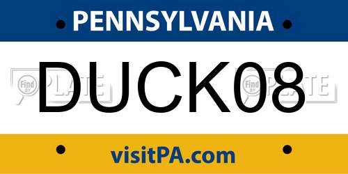 DUCK08 Pennsylvania License Plate