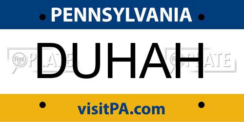 DUHAH Pennsylvania License Plate