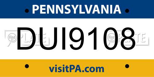 DUI9108 Pennsylvania License Plate