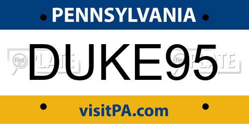 DUKE95 Pennsylvania License Plate
