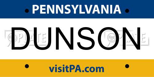 DUNSON Pennsylvania License Plate