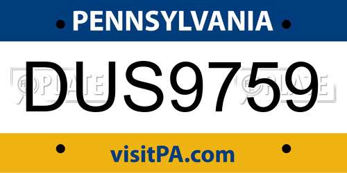 DUS9759 Pennsylvania License Plate