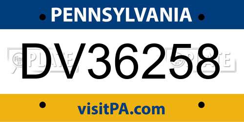 DV36258 Pennsylvania License Plate