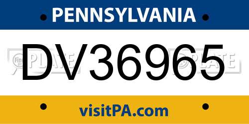 DV36965 Pennsylvania License Plate