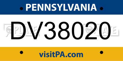 DV38020 Pennsylvania License Plate
