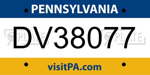 DV38077 Pennsylvania License Plate