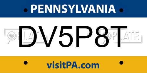 DV5P8T Pennsylvania License Plate