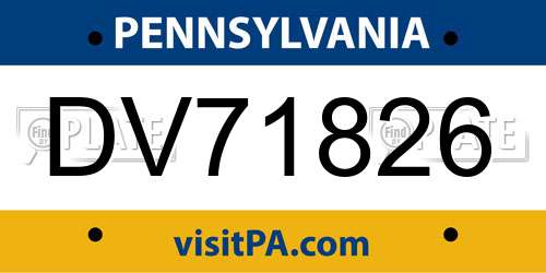 DV71826 Pennsylvania License Plate