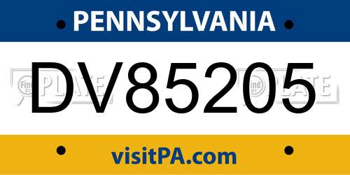 DV85205 Pennsylvania License Plate