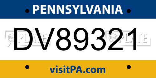 DV89321 Pennsylvania License Plate