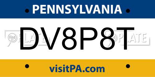 DV8P8T Pennsylvania License Plate