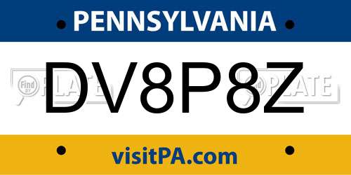 DV8P8Z Pennsylvania License Plate