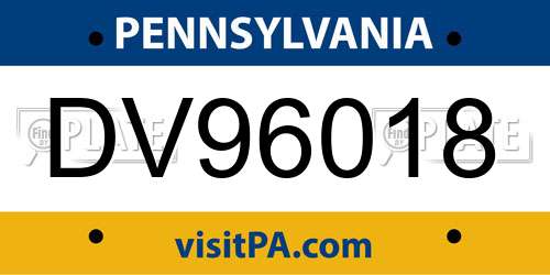 DV96018 Pennsylvania License Plate