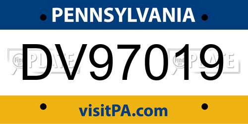 DV97019 Pennsylvania License Plate