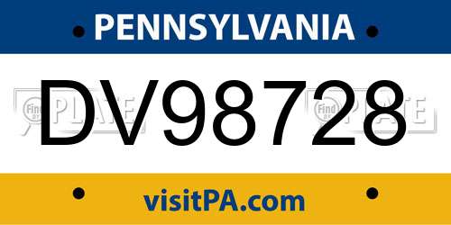 DV98728 Pennsylvania License Plate