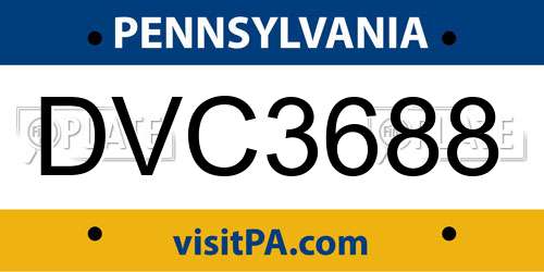 DVC3688 Pennsylvania License Plate
