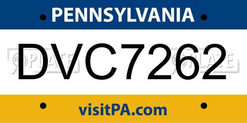 DVC7262 Pennsylvania License Plate