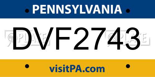 DVF2743 Pennsylvania License Plate