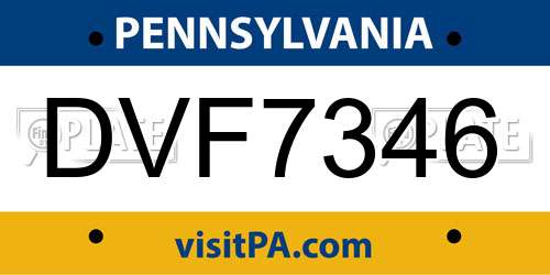 DVF7346 Pennsylvania License Plate