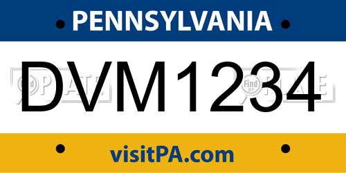 DVM1234 Pennsylvania License Plate