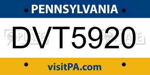 DVT5920 Pennsylvania License Plate