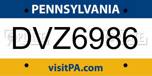 DVZ6986 Pennsylvania License Plate
