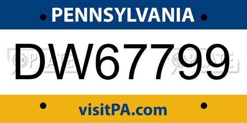 DW67799 Pennsylvania License Plate