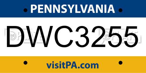DWC3255 Pennsylvania License Plate