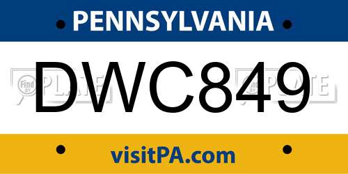 DWC849 Pennsylvania License Plate