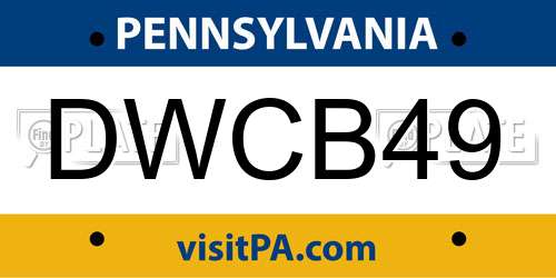 DWCB49 Pennsylvania License Plate