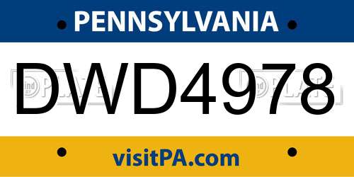 DWD4978 Pennsylvania License Plate