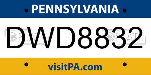 DWD8832 Pennsylvania License Plate