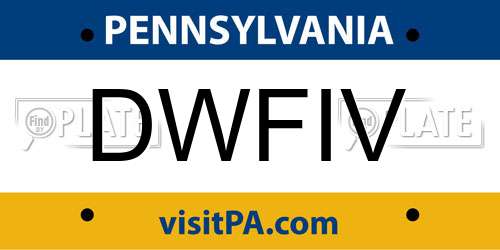 DWFIV Pennsylvania License Plate