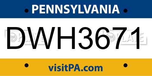 DWH3671 Pennsylvania License Plate