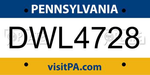 DWL4728 Pennsylvania License Plate