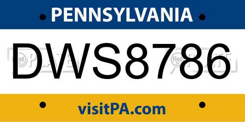 DWS8786 Pennsylvania License Plate