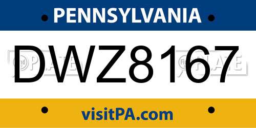 DWZ8167 Pennsylvania License Plate