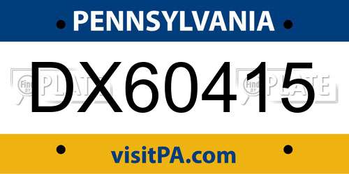 DX60415 Pennsylvania License Plate