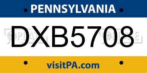 DXB5708 Pennsylvania License Plate