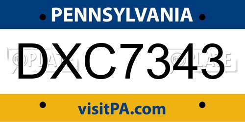 DXC7343 Pennsylvania License Plate