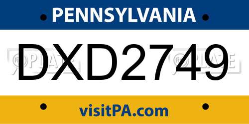 DXD2749 Pennsylvania License Plate
