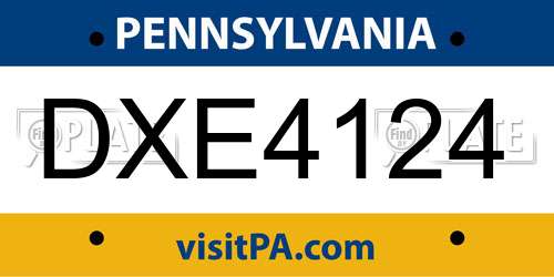 DXE4124 Pennsylvania License Plate