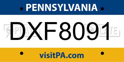 DXF8091 Pennsylvania License Plate